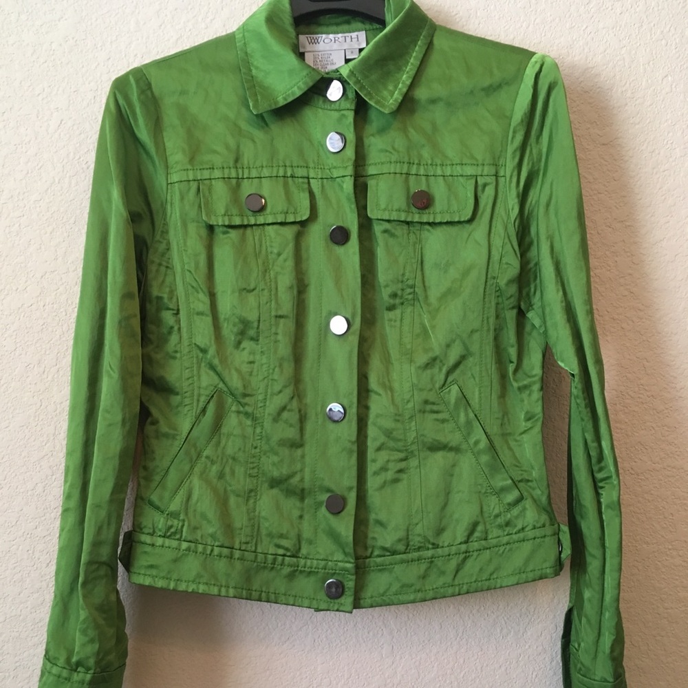 Denim style, grassy green, satin-y coat